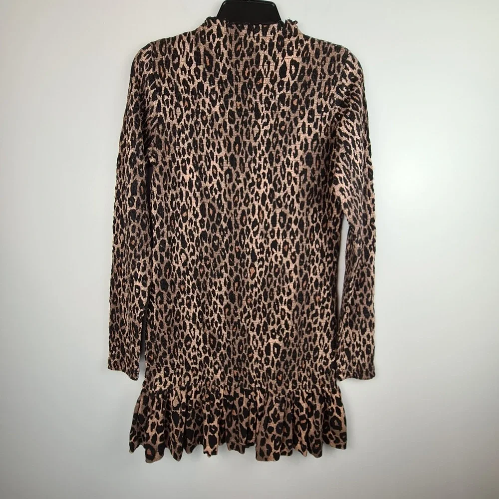 ASOS Women's Leopard‎ Bodycon Mini Party Dress 8 High Neck Long Sleeve Smocked
